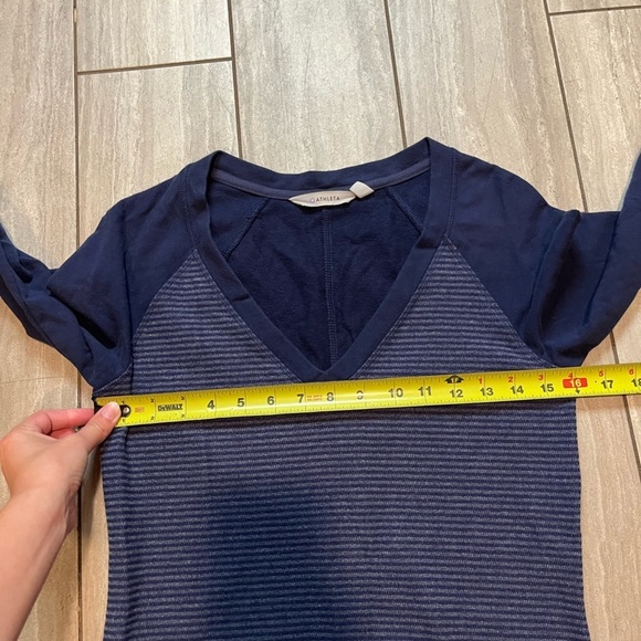 Athleta Blue Striped V-Neck Long Sleeve 71% Nylon Knee Length Dress Size XSP - Picture 3 of 7